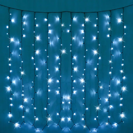Battery operated white string LED curtain light 140x140cm in cool white color