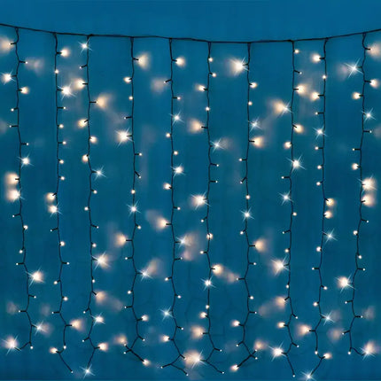 Battery operated 200 LED curtain light with twinkling string lights in three colors