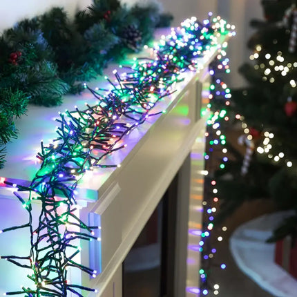 Colorful Christmas lights garland with Battery Operated LED Cluster Lights featuring 200 LEDs