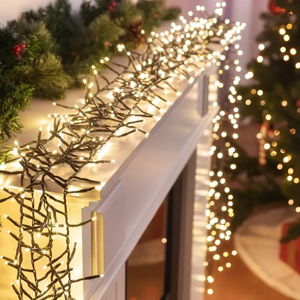 Illuminated Christmas lights garland with Battery Operated LED Cluster Lights in multicolor or warm white