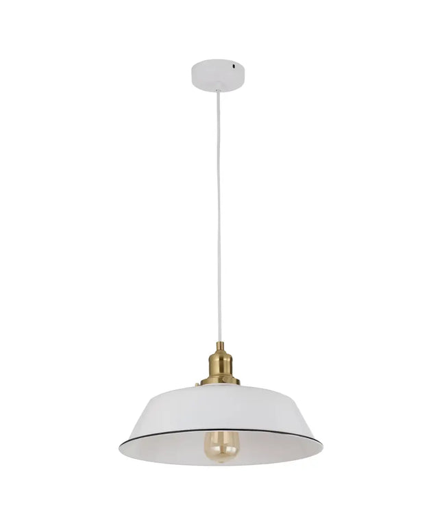Cerema Angled Dome White with Antique Brass & Black Highlight Pendant Lights-Pendant Light-CLA Lighting