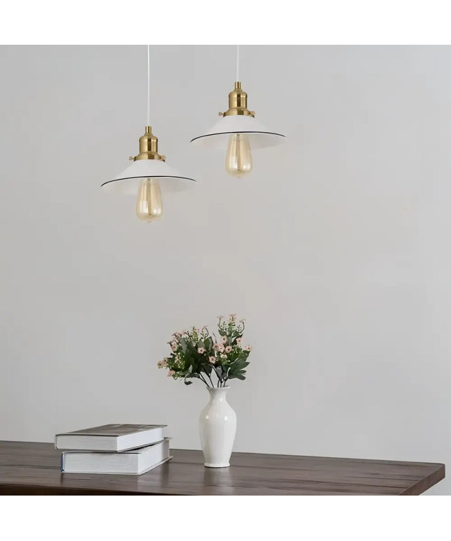 Cerema Coolie Mini White with Antique Brass & Black Highlight Pendant Lights-Pendant Light-CLA Lighting