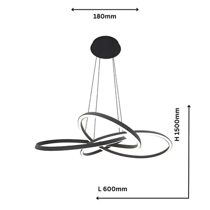 Charlotte 600 Black Tri-Colour LED Pendant Light | 60W Integrated LED