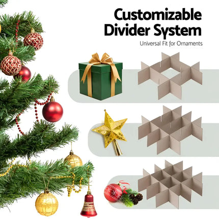 Elegant ornament divider system shown in Christmas Baubles Storage Box with 64 dividers