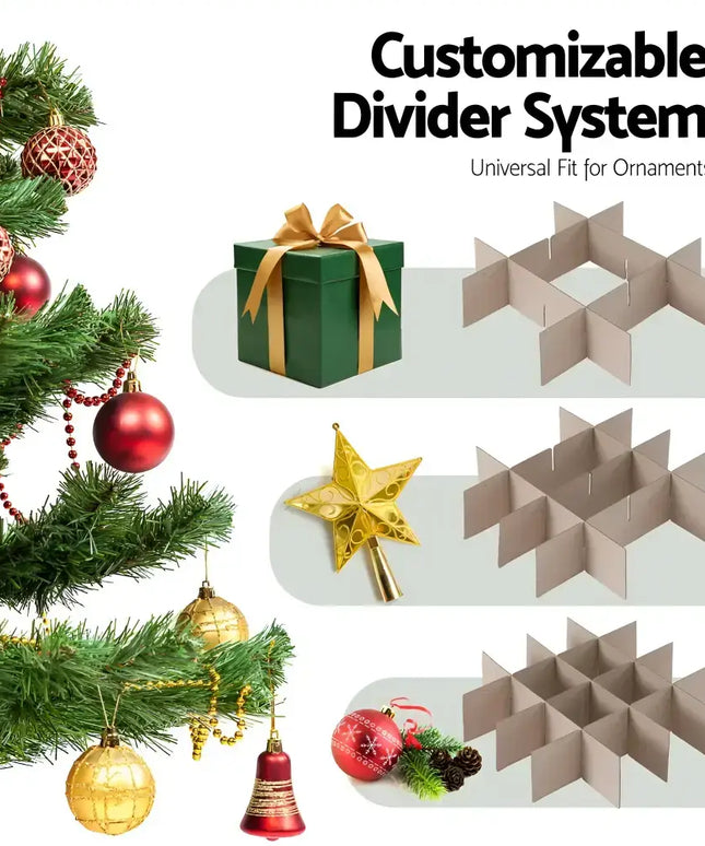 Elegant ornament divider system shown in Christmas Baubles Storage Box with 64 dividers