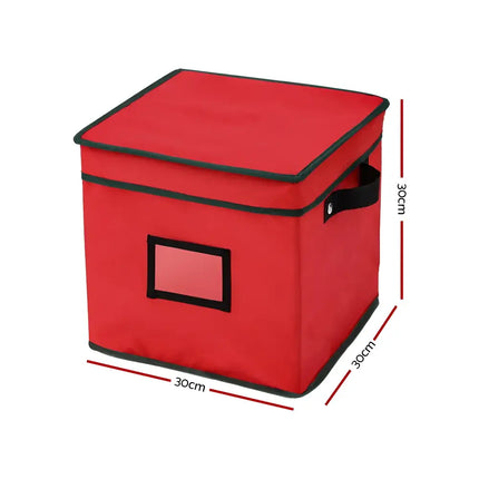 Red square storage box with dividers for Christmas Baubles and Xmas ornaments