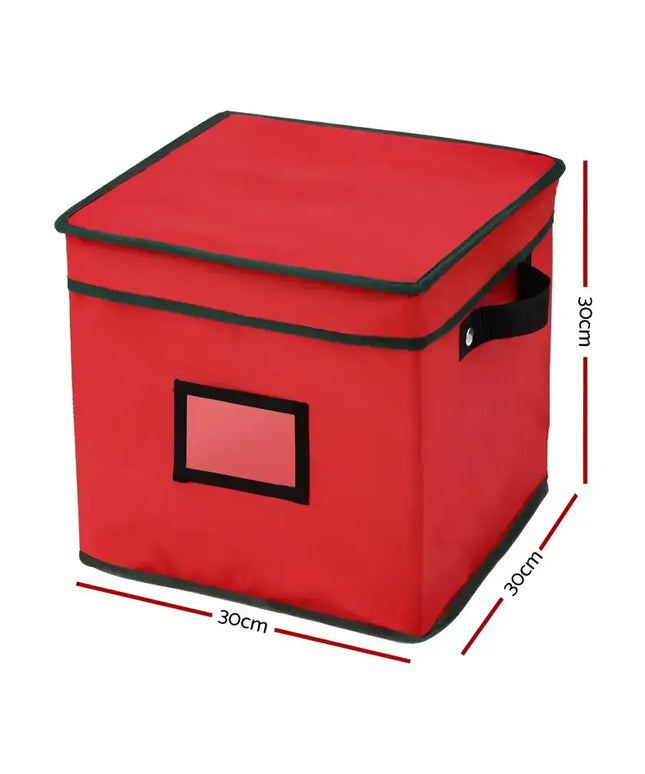Red square storage box with dividers for Christmas Baubles and Xmas ornaments