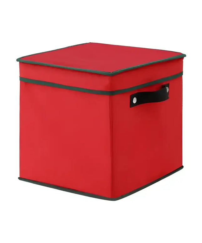 Red storage box with lid designed for Christmas Baubles and Ornament organization