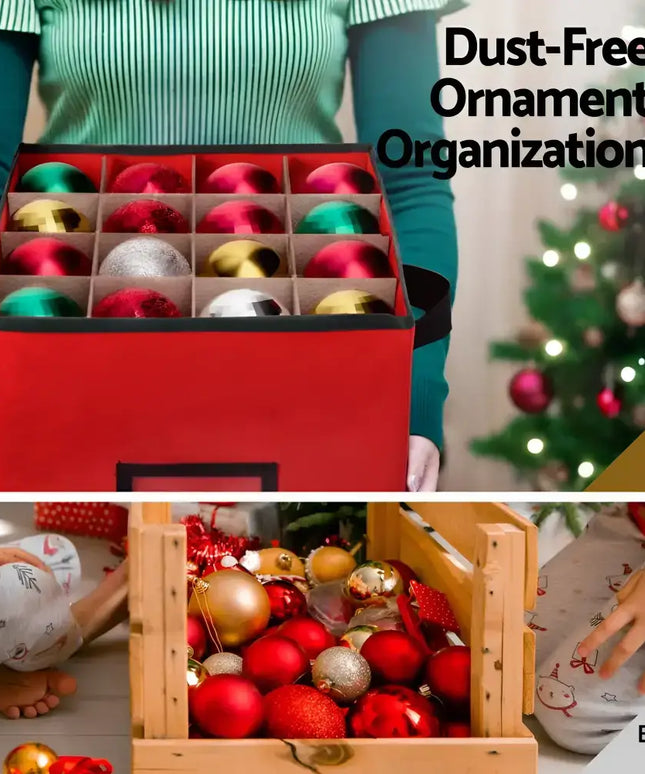 Ornament storage container with 64 dividers for Christmas Baubles and Xmas ornaments