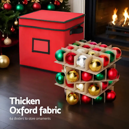 Christmas ornament storage box with 64 dividers for safe Xmas Baubles organization