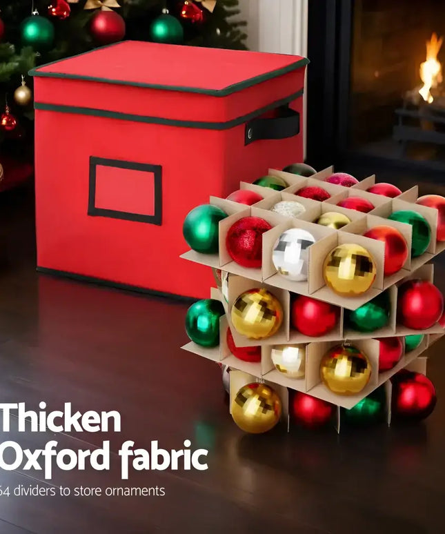 Christmas ornament storage box with 64 dividers for safe Xmas Baubles organization