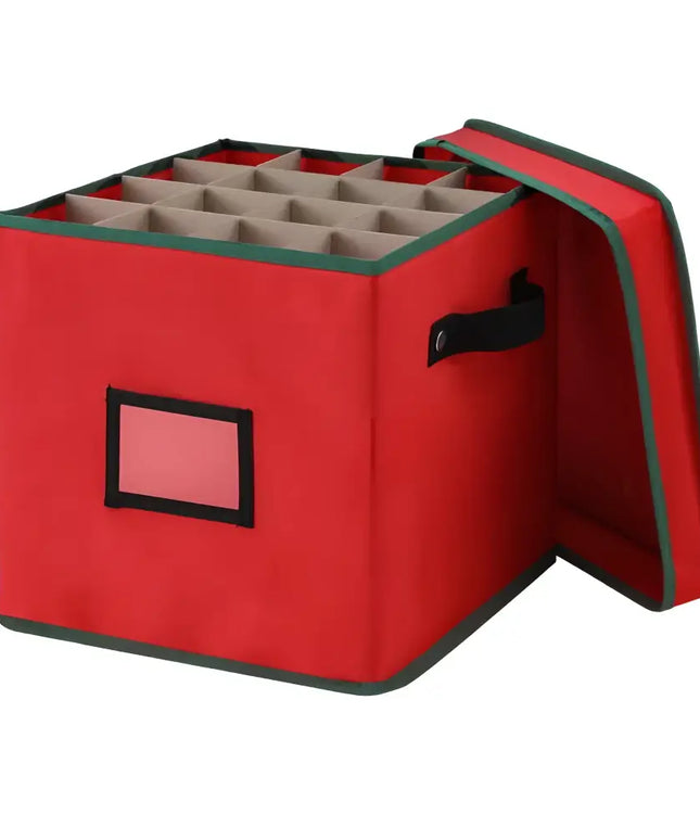 Red ornament storage box with dividers for Christmas Baubles and Xmas ornaments