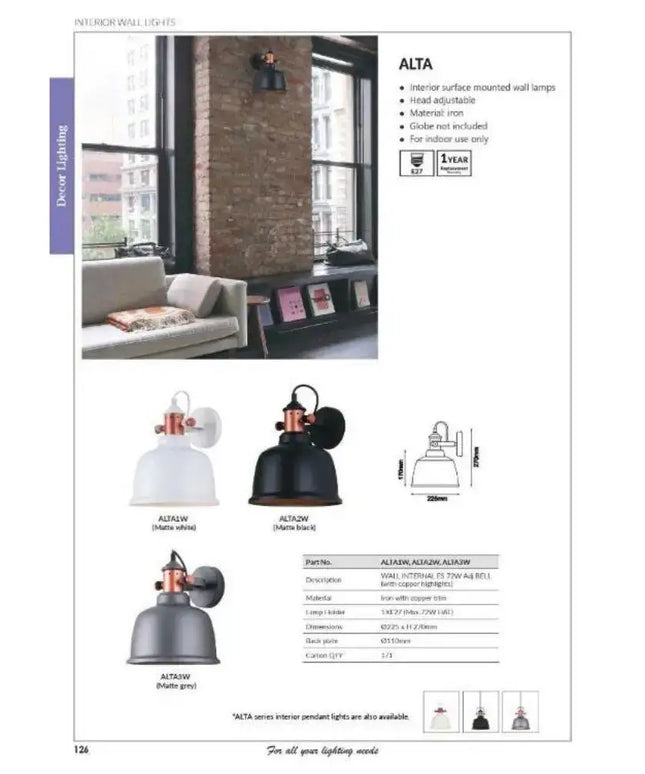 CLA ALTA - 1 Light Interior Wall Light-INDOOR-CLA Lighting