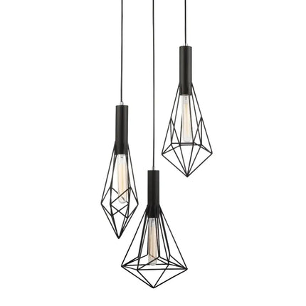 CLA Blackband Triple Cluster Iron Cage Pendant Light Cluster Pendants