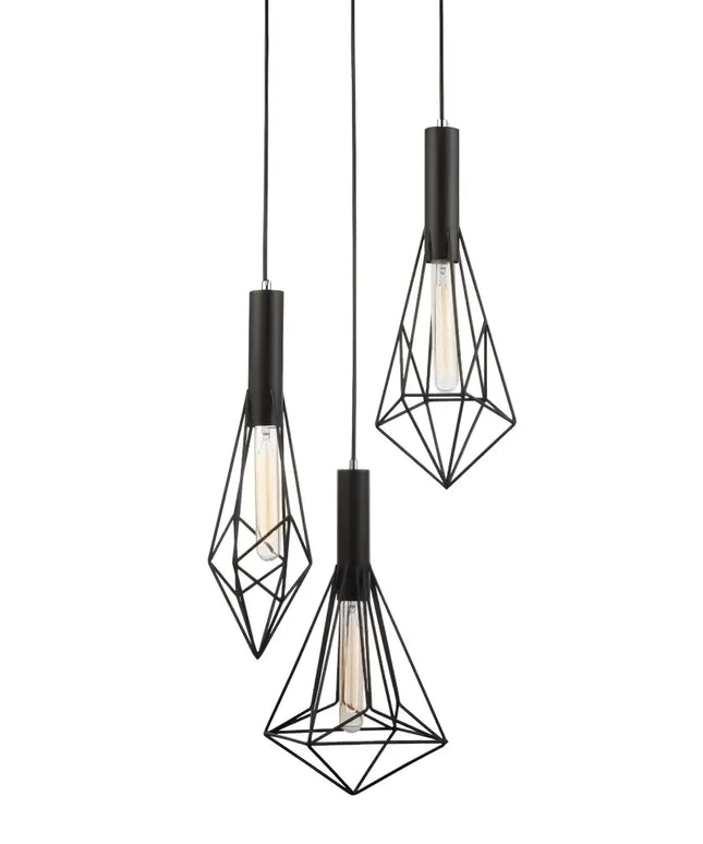 CLA Blackband Triple Cluster Iron Cage Pendant Light Cluster Pendants