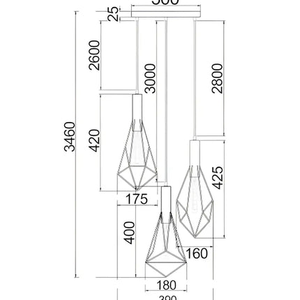 CLA Blackband Triple Cluster Iron Cage Pendant Light Cluster Pendants
