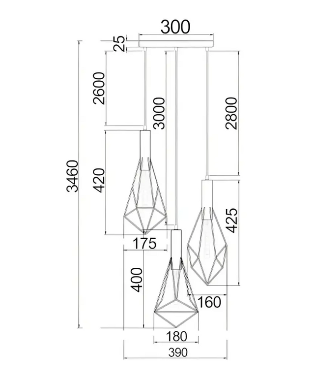 CLA Blackband Triple Cluster Iron Cage Pendant Light Cluster Pendants