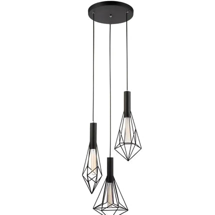 Blackband 3 Light Black Iron Cage Pendant - BLACKBAND2X3-Cluster Pendants-CLA Lighting