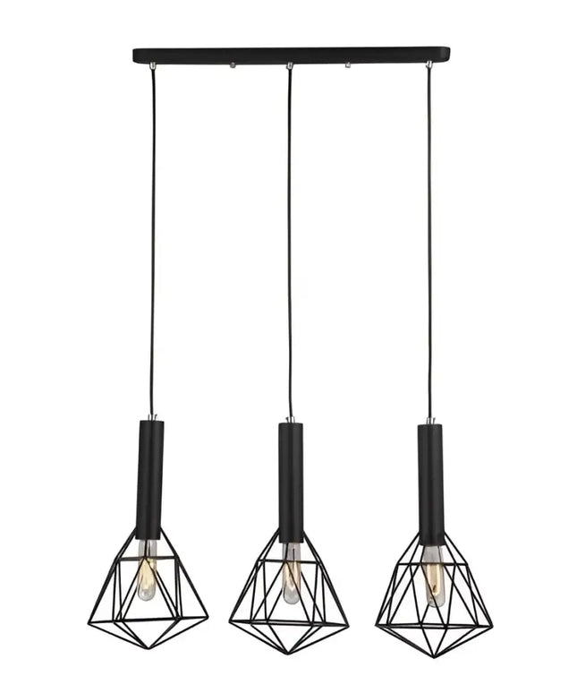 Blackband 3 Light Black Iron Cage Diamond Bar Pendant - BLACKBAND1X3-Island Pendant Lights-CLA Lighting