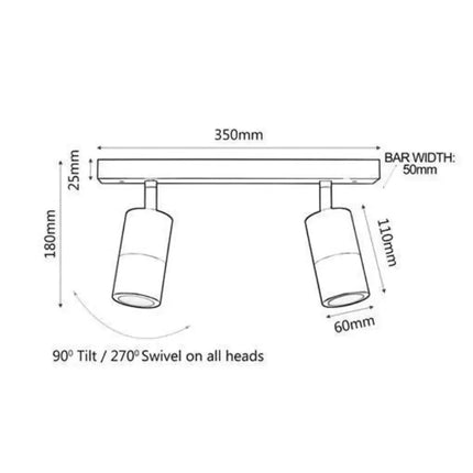 CLA PG2BAR - 2xGU10 2 Light Bar Adjustable Rail Ceiling Spot Light IP44-Ceiling Light Fixtures-CLA Lighting