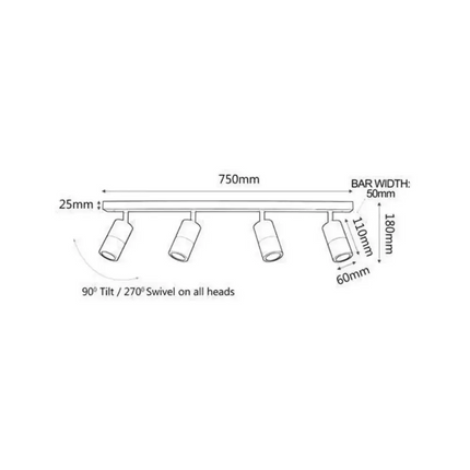 CLA PG4BAR - 4xGU10 4 Light Bar Adjustable Rail Ceiling Spot Light IP44-CEILING LIGHTS-CLA Lighting