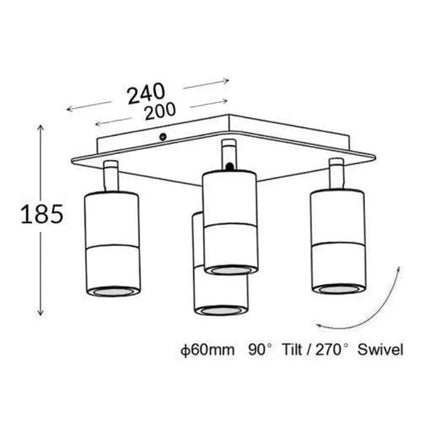 CLA PG4SQ - 4xGU10 4 Light Square Adjustable Spot Light IP44-Ceiling Light Fixtures-CLA Lighting
