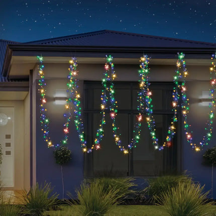 Colorful Christmas light strands with 720 LEDs in 6 color options for festive illumination