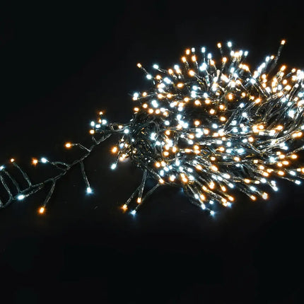 Cluster of warm and cool white LED fairy lights from Cluster Lights 720 LEDs in six color options