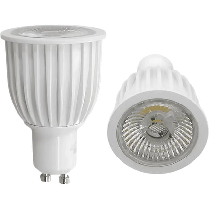 Two white LED light bulbs in the Commercial Grade 8W GU10 Dimmable LED Globe package