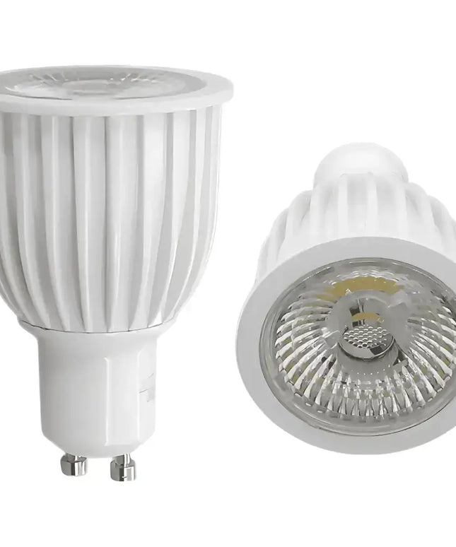 Two white LED light bulbs in the Commercial Grade 8W GU10 Dimmable LED Globe package