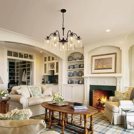 Crystal Chandelier Industrial Farmhouse Black - Home & Garden > Lighting