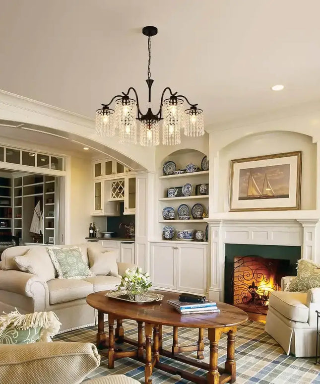 Crystal Chandelier Industrial Farmhouse Black - Home & Garden > Lighting