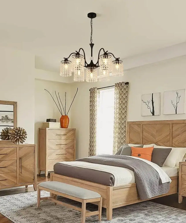 Crystal Chandelier Industrial Farmhouse Black - Home & Garden > Lighting