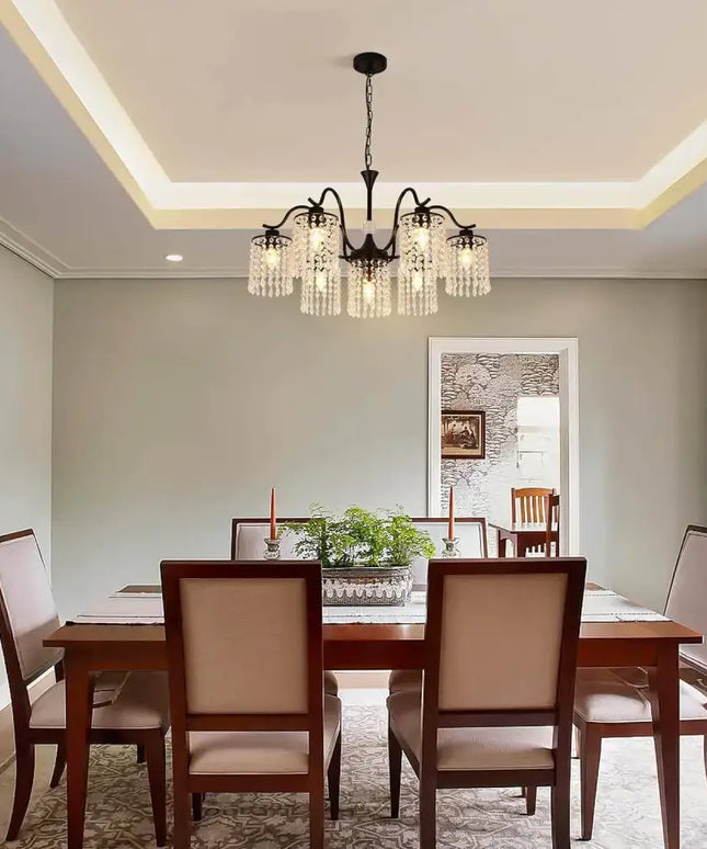 Crystal Chandelier Industrial Farmhouse Black - Home & Garden > Lighting