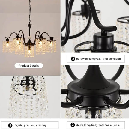 Crystal Chandelier Industrial Farmhouse Black - Home & Garden > Lighting
