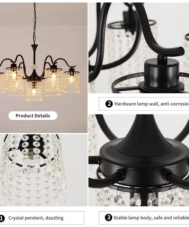 Crystal Chandelier Industrial Farmhouse Black - Home & Garden > Lighting