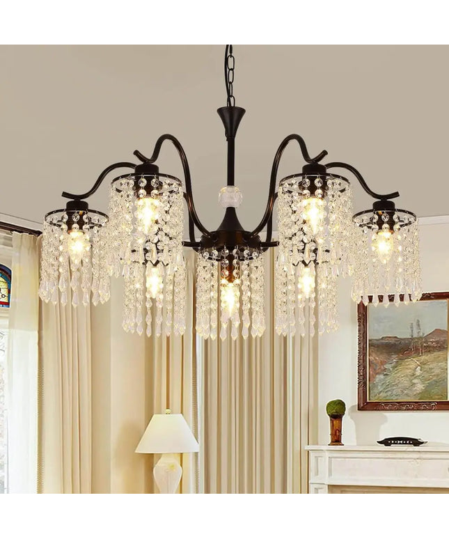 Crystal Chandelier Industrial Farmhouse Black - Home & Garden > Lighting