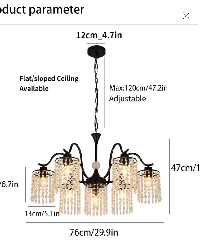 Crystal Chandelier Industrial Farmhouse Black - Home & Garden > Lighting