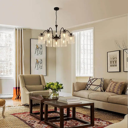 Crystal Chandelier Industrial Farmhouse Black - Home & Garden > Lighting