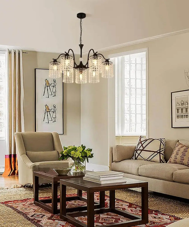 Crystal Chandelier Industrial Farmhouse Black - Home & Garden > Lighting