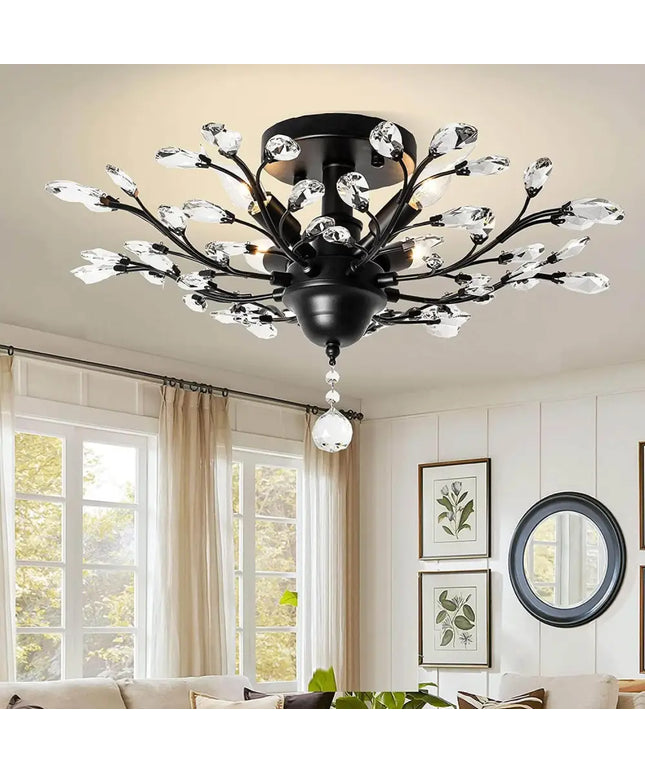 Crystal Chandelier LED Ceiling Light , 4 lights,  Black