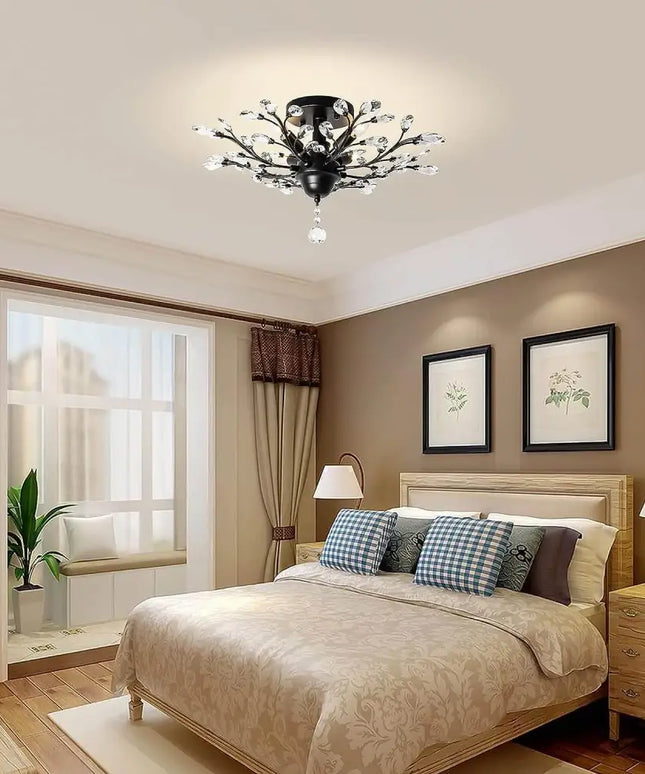 Crystal Chandelier LED Ceiling Light , 4 lights,  Black