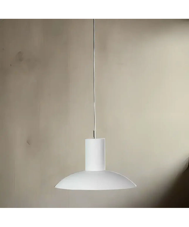 White metal Curva LED pendant with in-built LED lighting and focused lighting fixtures