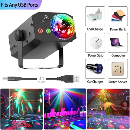 Disco ball projector with USB power for dance party, DJ, rave, stage, and laser lights