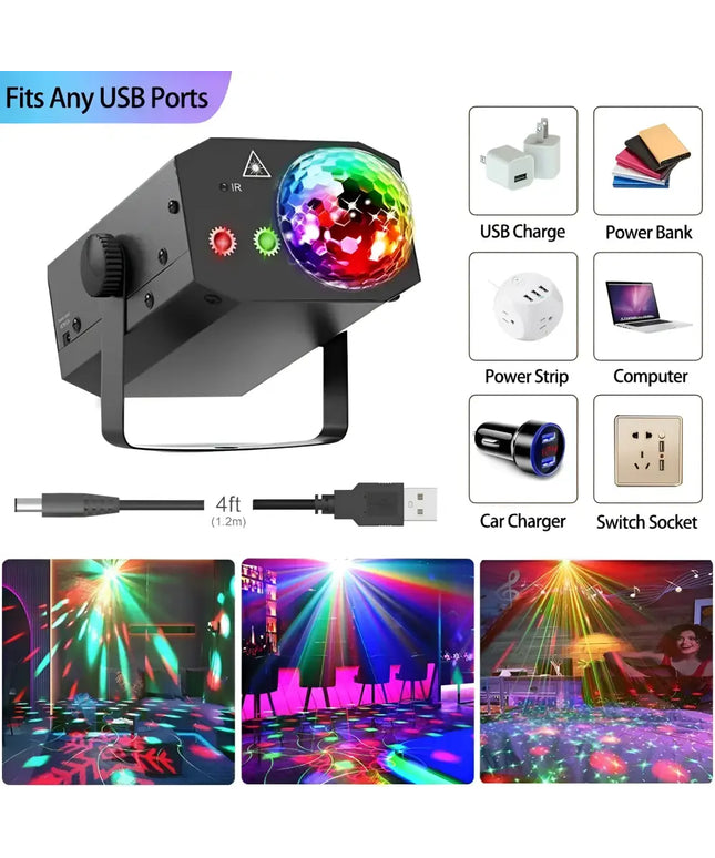 Disco ball projector with USB power for dance party, DJ, rave, stage, and laser lights