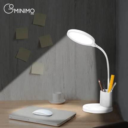 White Desk Lamp With Pen and Phone Holder providing bright illumination for workspace