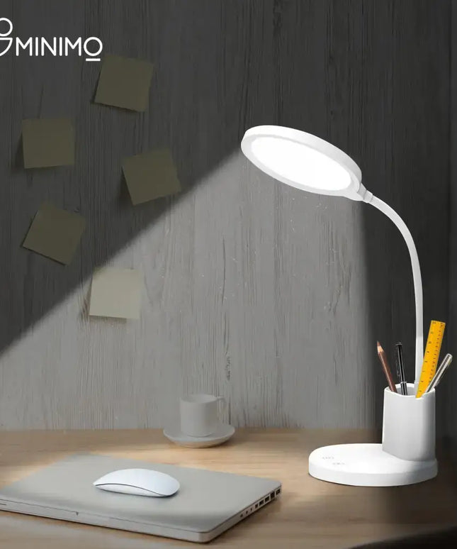 White Desk Lamp With Pen and Phone Holder providing bright illumination for workspace