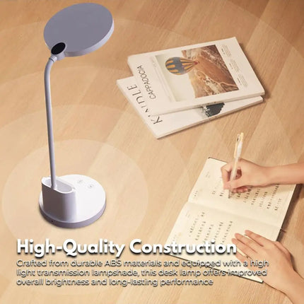 Adjustable LED Desk Lamp with Pen and Phone Holder in White for versatile workspace lighting