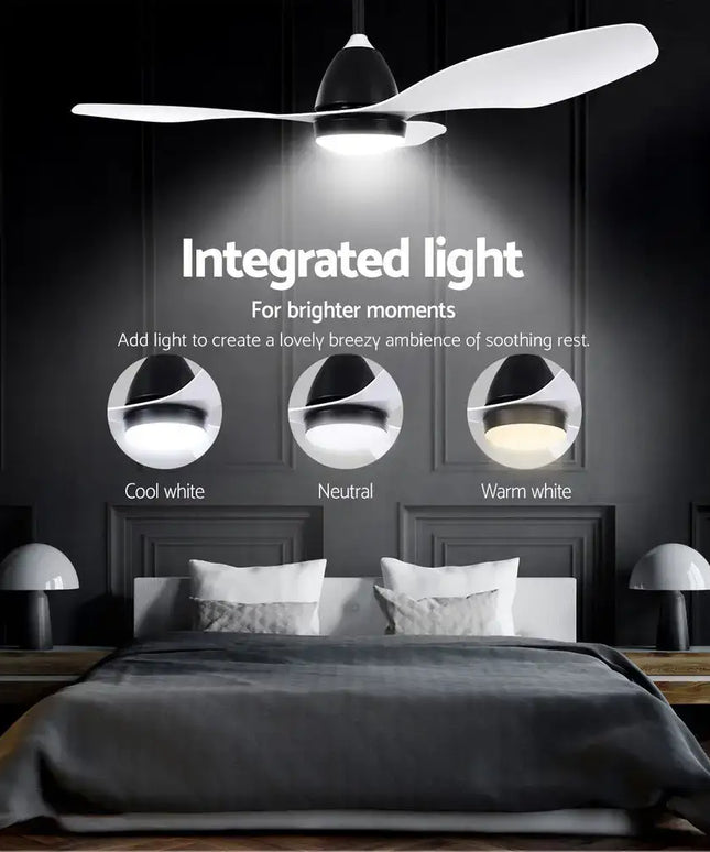 Remote control for adjusting fan speed, light settings, and timer on Devanti fan