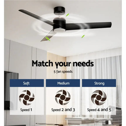 Energy-efficient DC ceiling fan with five-speed settings and whisper-quiet operation